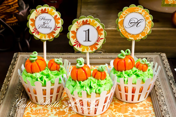Pumpkin Patch Party Customized Cupcake Toppers – made by CutiePuttiPaperie on Etsy