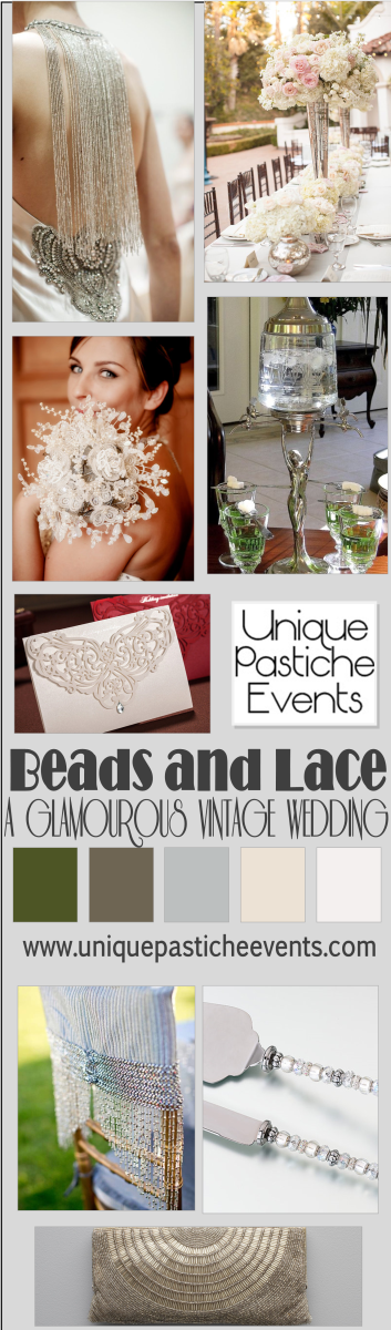 Beads and Lace - A Glamourous Vintage Wedding Inspiration Board and Ideas by Unique Pastiche Events See all the details and links about this board in the original post: https://uniquepasticheevents.com/2014/11/19/beads-and-lace-a-glamourous-vintage-wedding-inspiration-board/