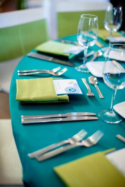 Turquoise and Lime Tablescape – shared on Style Me Pretty