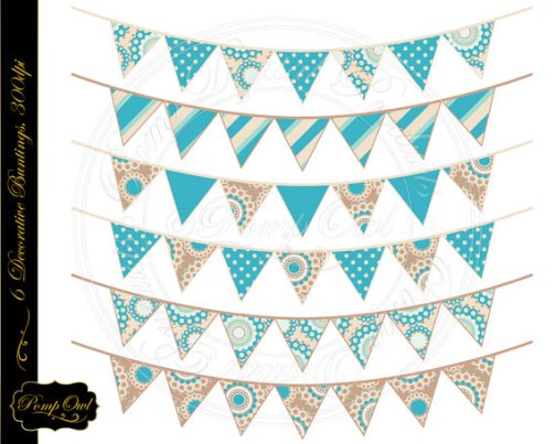 Digital Buntings Clipart in Turquoise and Beige – made by PompOwl on Etsy