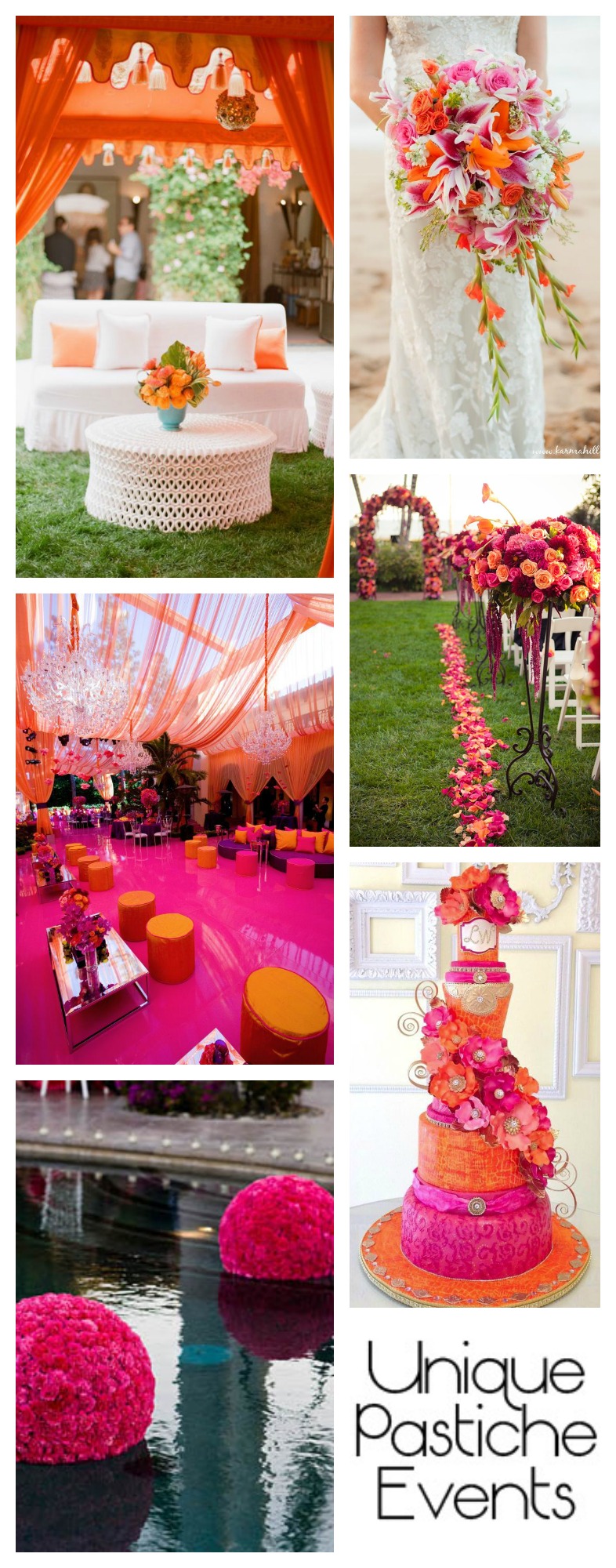 Hot Pink and Orange Summer Wedding Ideas Find out who made what in this wedding idea board: https://uniquepasticheevents.com/2015/07/15/hot-pink-and-orange-summer-wedding-ideas/