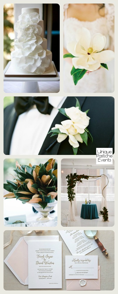 Modern Magnolia Wedding by Unique Pastiche Events | Learn more about this wedding inspiration board: https://uniquepasticheevents.com/2015/10/21/modern-magnolia-wedding-ideas/