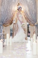 Silver Metallic Mesh and Champagne Sequin Wedding Ceremony Alter – shared as a styled shoot on WedLuxe