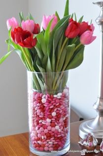 Candy and Tulips Table Centerpiece – shared in a roundup post by Designer Trapped in a Lawyer’s Body