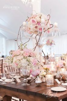 Crystal, Roses and Vines Tablescape – shared in a roundup post on ModWedding