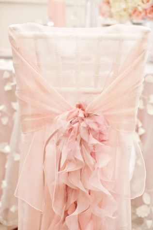 Flowy Pink Chair Cover Decorations – shared by Elegant Wedding