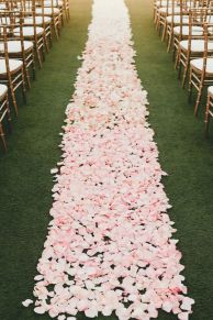 Light Pink Rose Petal Wedding Aisle Runway – shared on Style Me Pretty