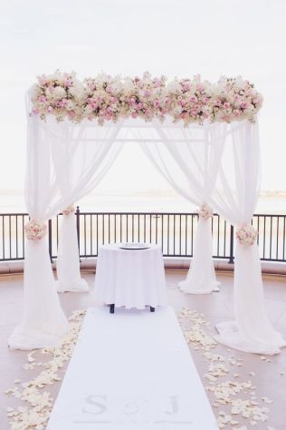 Pale Pink Floral and Ivory Wedding Chuppah Alter – shared by Andrea Eppolito Weddings Events
