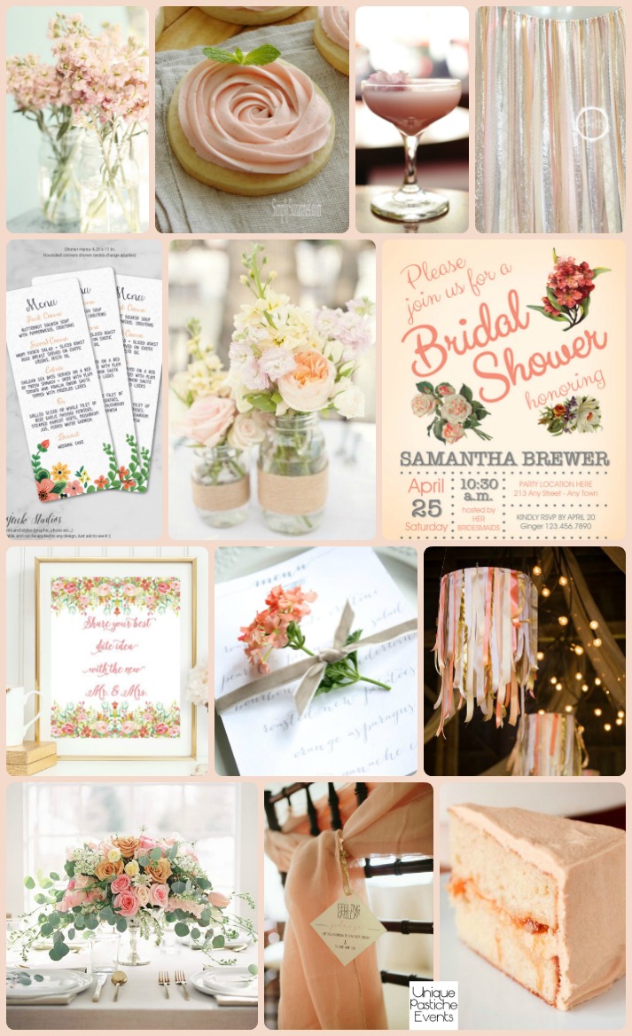 Spring Peach Blossoms and Ribbon Bridal Shower Party Ideas