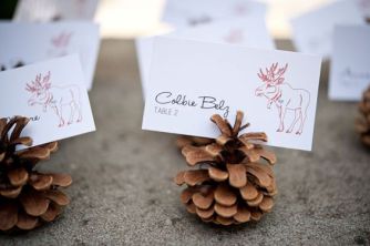 Pinecone and Moose Escort Cards – shared on The Sweetest Occasion