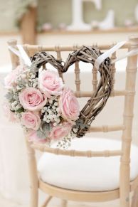 Pink Rose Heart Shaped Wreath Wedding Chair Decorations – share by Bridal Musings