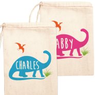 Personalized Dinosaur Birthday Party Favor Bags – created and sold by ShopPsychobaby on Etsy