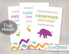Printable Dinosaur Food Signs – created and sold by iwedfred on Etsy