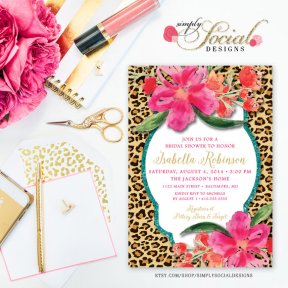 Glitter Glam Funky Hot Pink Watercolor Flowers with Leopard Print – Printable Invitation – made and sold by SimplySocialDesigns on Etsy