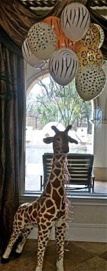 Tall Giraffe with Animal Print Balloons – shared by P is for Party