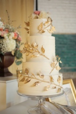 Gold Leaf and Branch Wedding Cake – shared by Ruffled