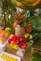 Colorful Party Food Dessert Table with a Golden Pineapple – shared in a roundup post on Happy Wedd