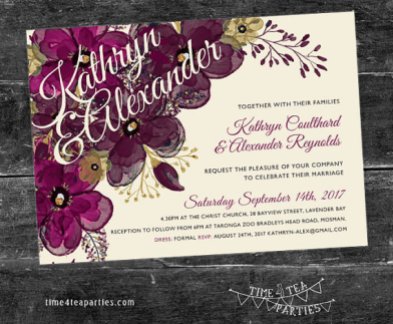 Plum and Purple Party Invitation Printable – created and sold by Time4TeaParties on Etsy