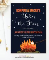 Bonfire and S’more’s Birthday Invitation Printable – created and sold by Invites2Adore on Etsy