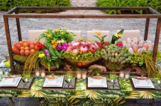 Vibrant and Tropical Centerpiece – shared in a styled shoot on Bespoke Bride