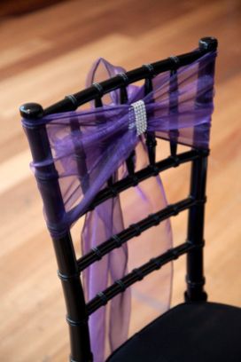 Black Chivari Chair with Purple Ribbon and Rhinestone Accent – found in the Style Me Pretty Vault