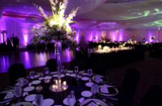 Black, Silver, and Purple Tablescape and Centerpiece – shared by Lake Receptions