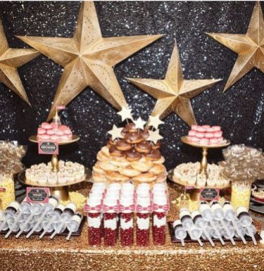 Gold and Black Sequin Food Display – shared by Hostess with the Mostess