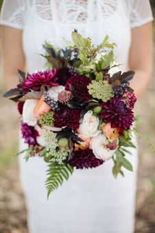 Plum and Purple Flower Wedding Bouquet – shared by Field and Florist