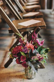 Plum Wedding Aisle Décor Flower Arrangements – shared on Ruffled