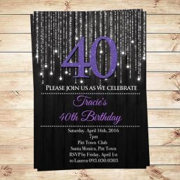 Star Drop Silver, Purple, and Black Invitation – created and sold by DIYPartyInvitation on Etsy