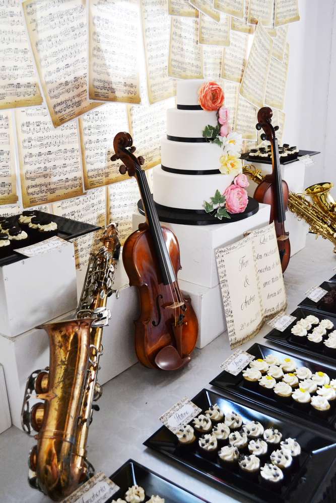 Music Themed Wedding Dessert Buffet Display – shared by Antojitos Eventos on Catch My Party